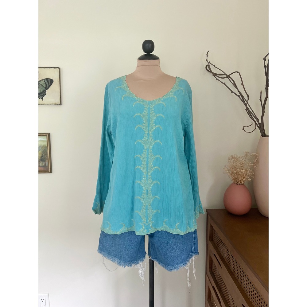 Vintage Y2K Embroidered Boho Tunic Blouse